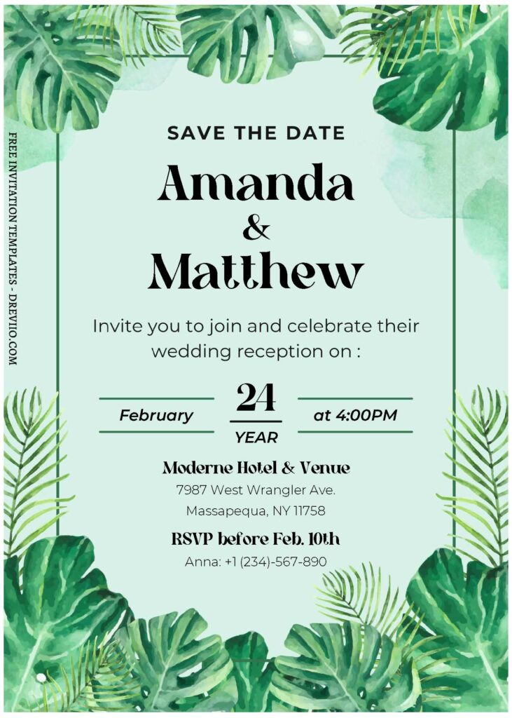 (Free Editable PDF) Dreamy Greenery Elegance Wedding Invitation Templates B