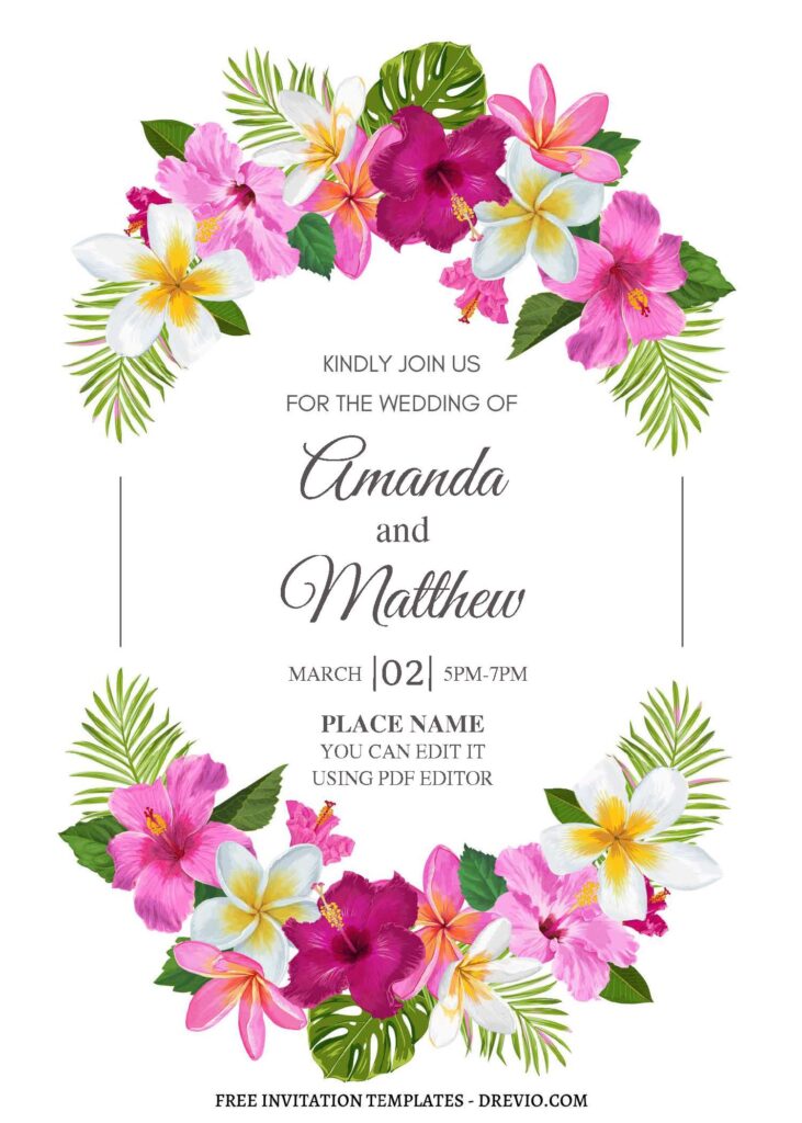 (Free Editable PDF) Summer Crown Wedding Invitation Templates C