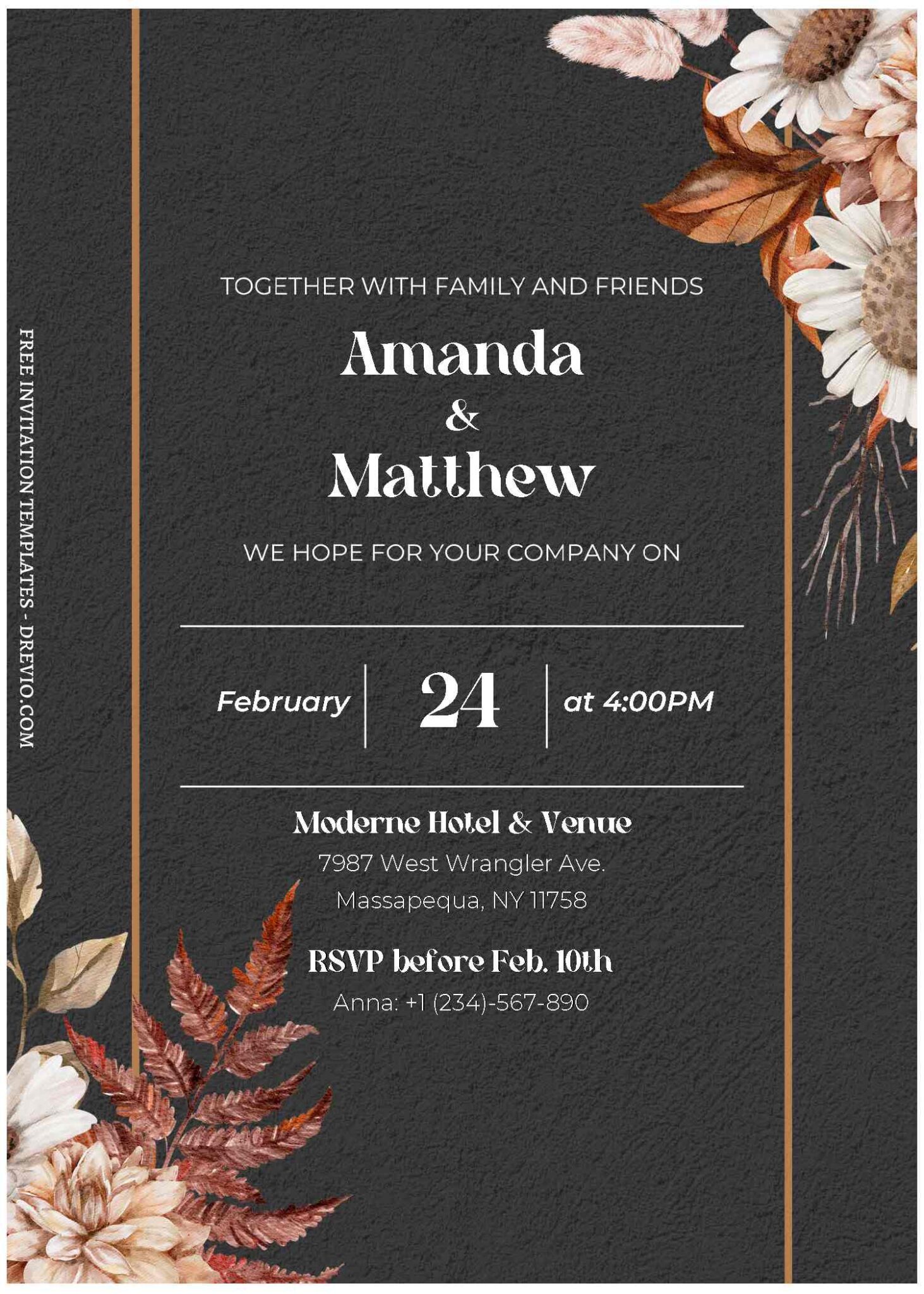 (Free Editable PDF) Effortless Floral Beauty Wedding Invitation ...