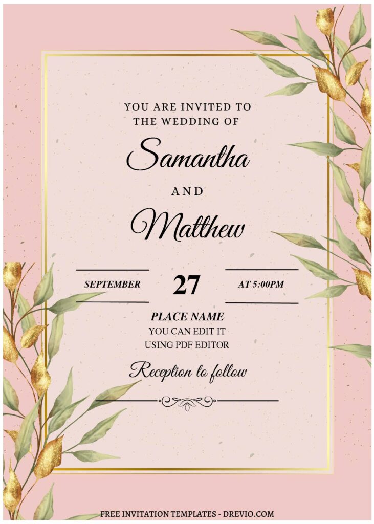 (Free Editable PDF) Picturesque Vintage Greenery Wedding Invitation Templates B