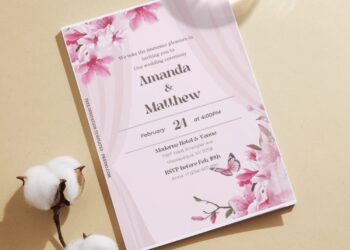(Free Editable PDF) Beige Minimalist Floral Wedding Invitation Templates J