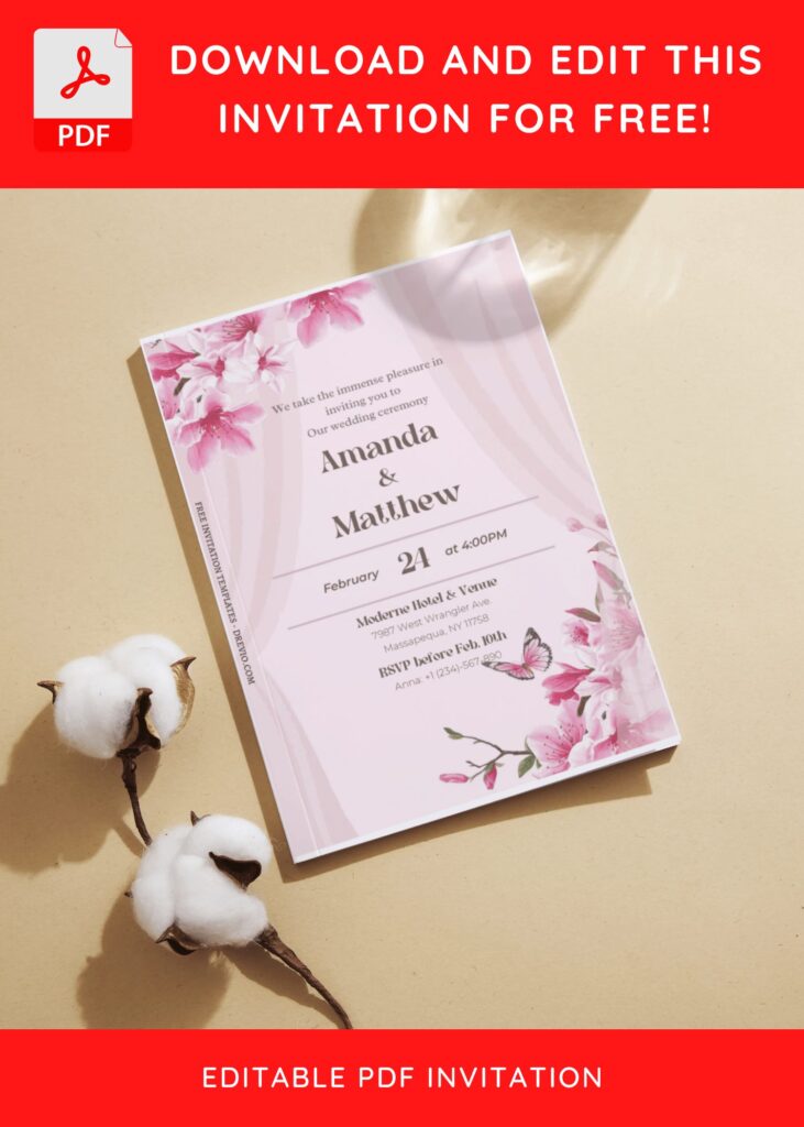 (Free Editable PDF) Beige Minimalist Floral Wedding Invitation Templates J