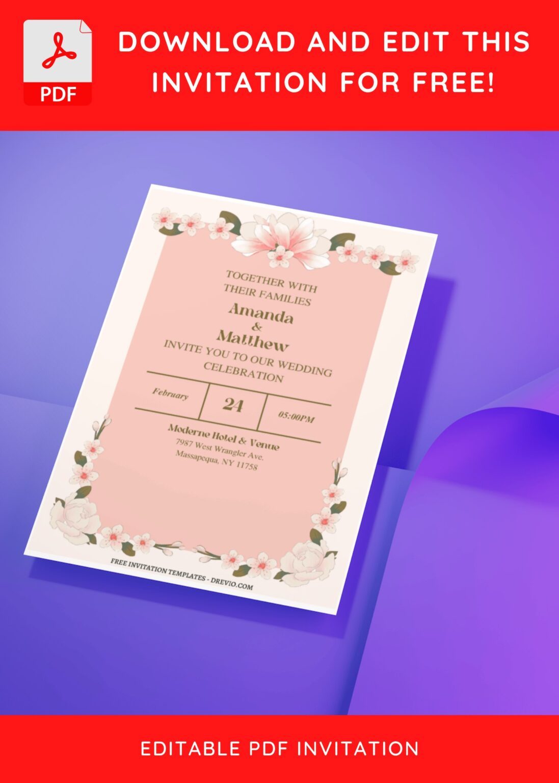 (Free Editable PDF) Blush Pink Watercolor Floral Wedding Invitation ...