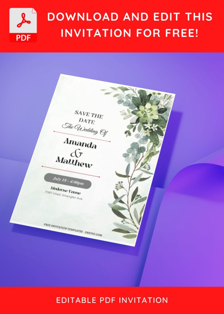 Invitation Template of (Free Editable PDF) Greenery And Floral Border Wedding Invitation Templates 1