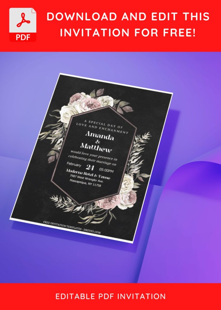 (Free Editable PDF) Exquisite Romantic Winter Wedding Invitation Templates J