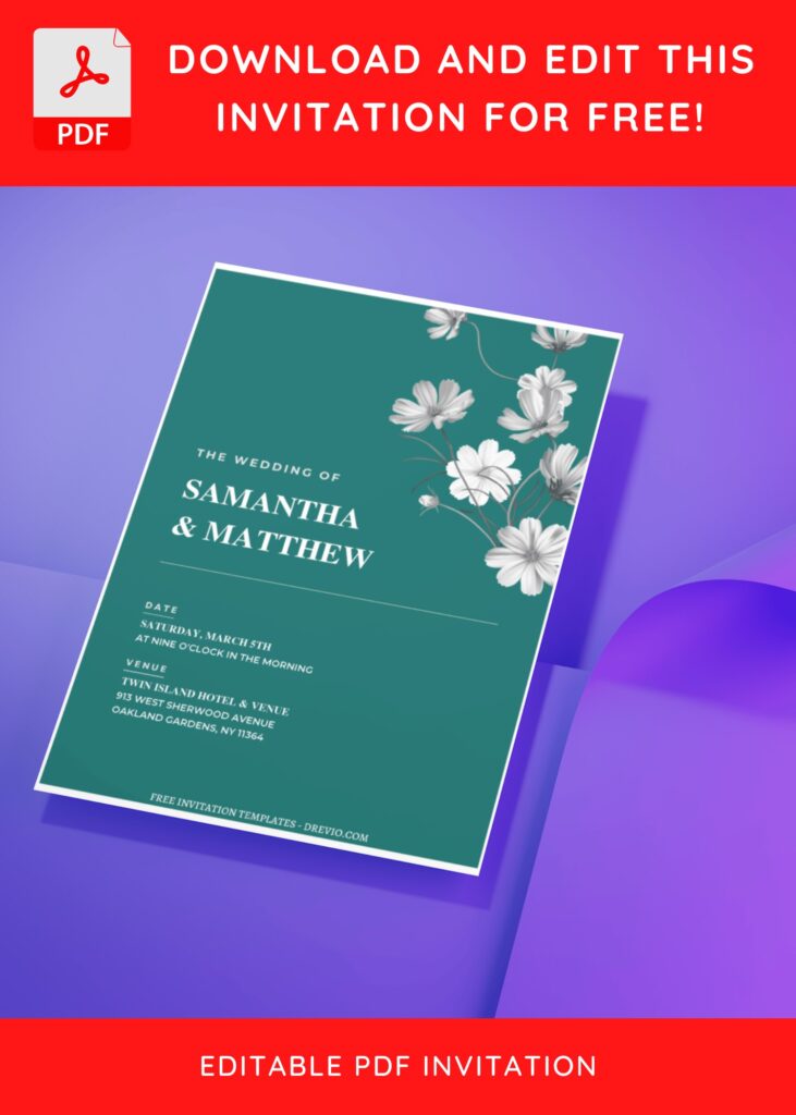 (Free Editable PDF) Exquisite Spring Cosmos Wedding Invitation Templates J