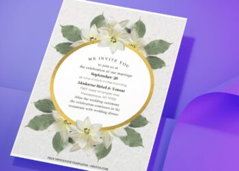 (Free Editable PDF) Botanical Gold Frame Wedding Invitation Templates