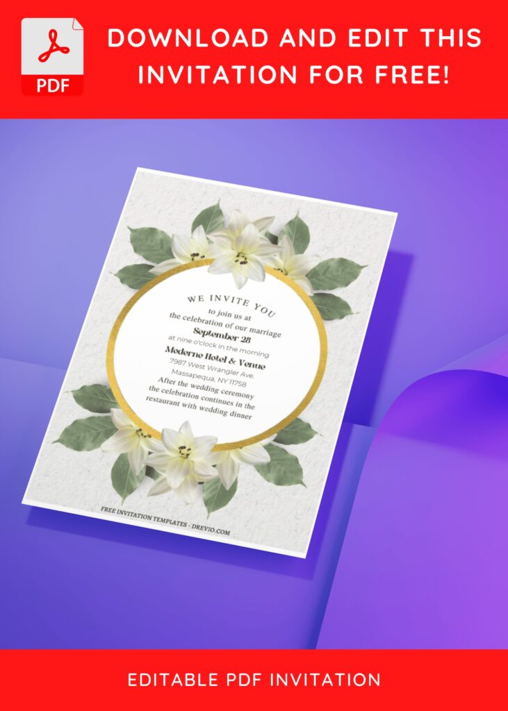 Invitation Template of (Free Editable PDF) Botanical Gold Frame Wedding Invitation Templates 10