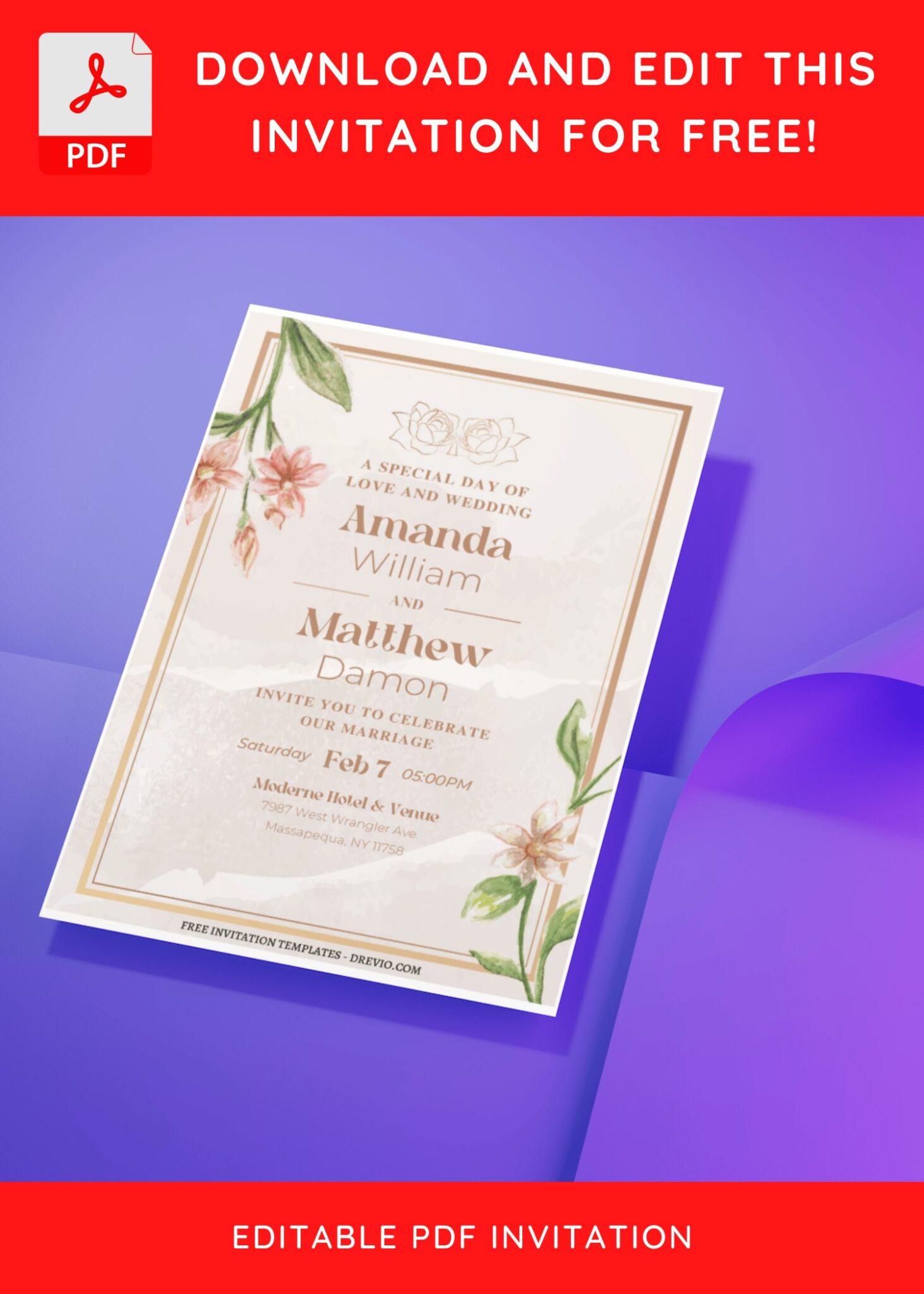 (Free Editable PDF) Whimsical Gerbera Daisy Wedding Invitation ...