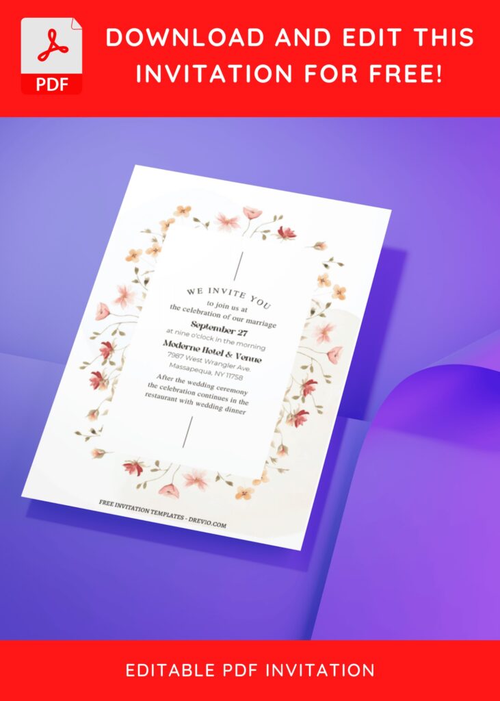 (Free Editable PDF) Muted Floral Wedding Invitation Templates J