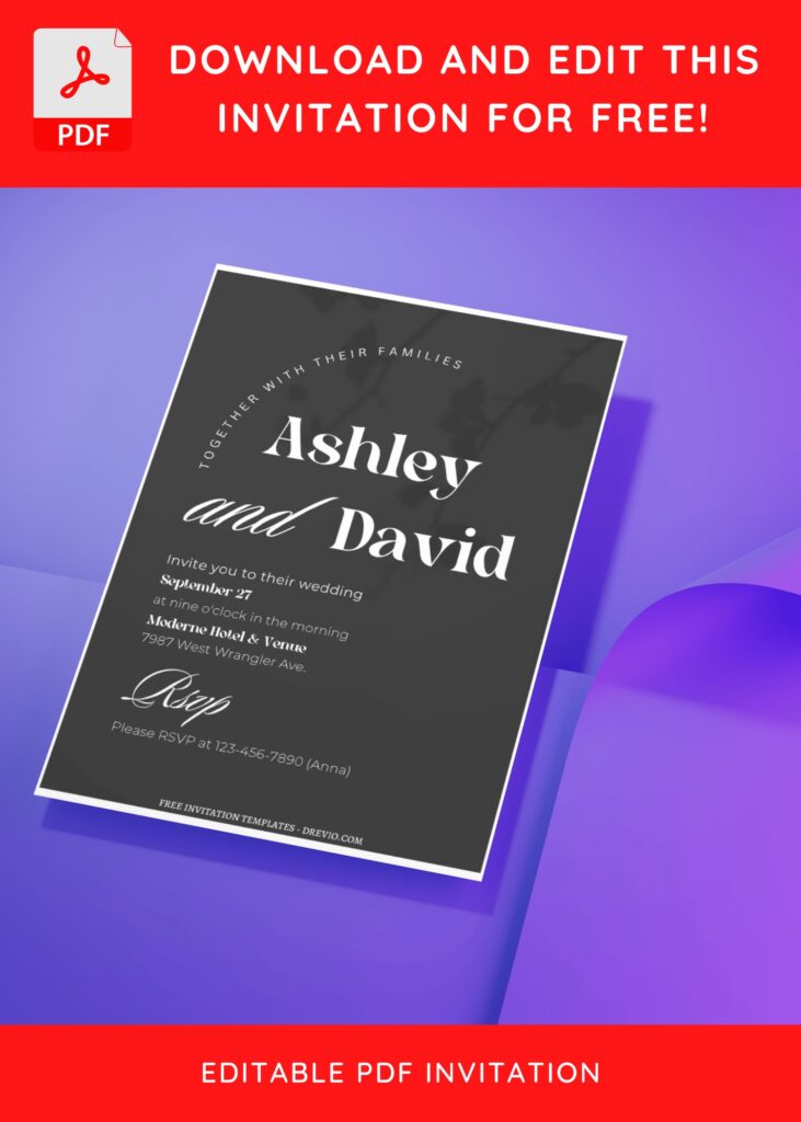 (Free Editable PDF) Fabulous Typography Wedding Invitation Templates J