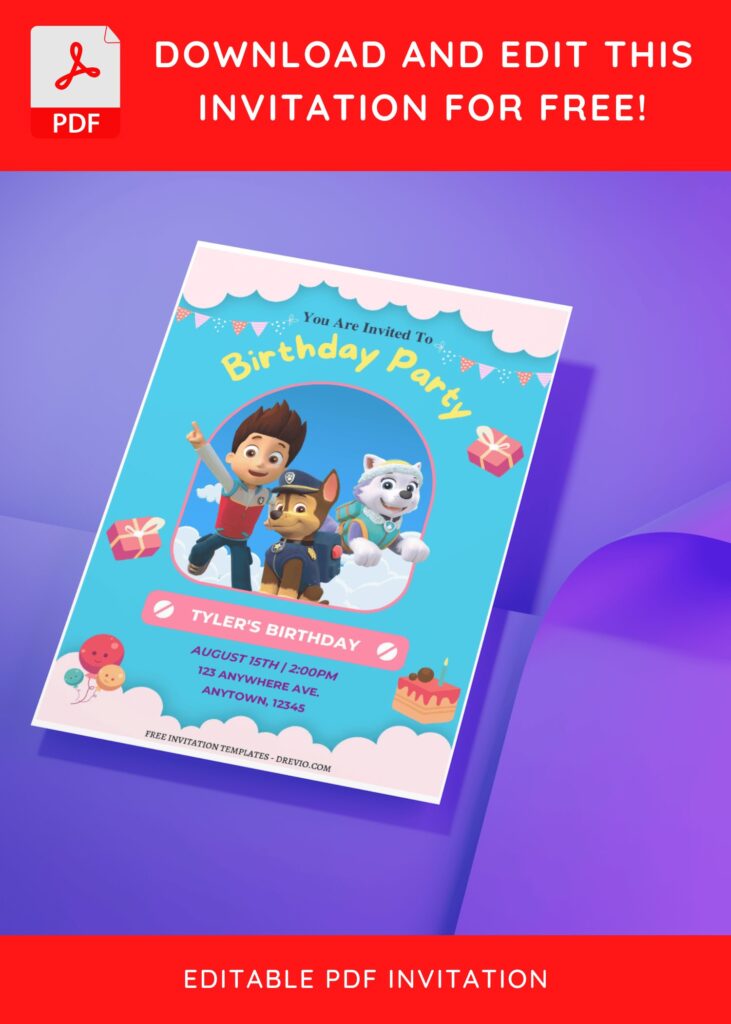 (Free Editable PDF) Fun & Sweet PAW Patrol Birthday Invitation Templates with colorful text