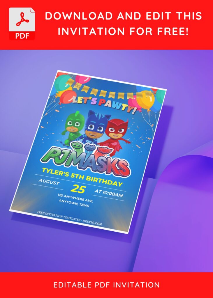 Invitation Template of (Free Editable PDF) PJ Masks Kids Birthday Invitation Templates 6