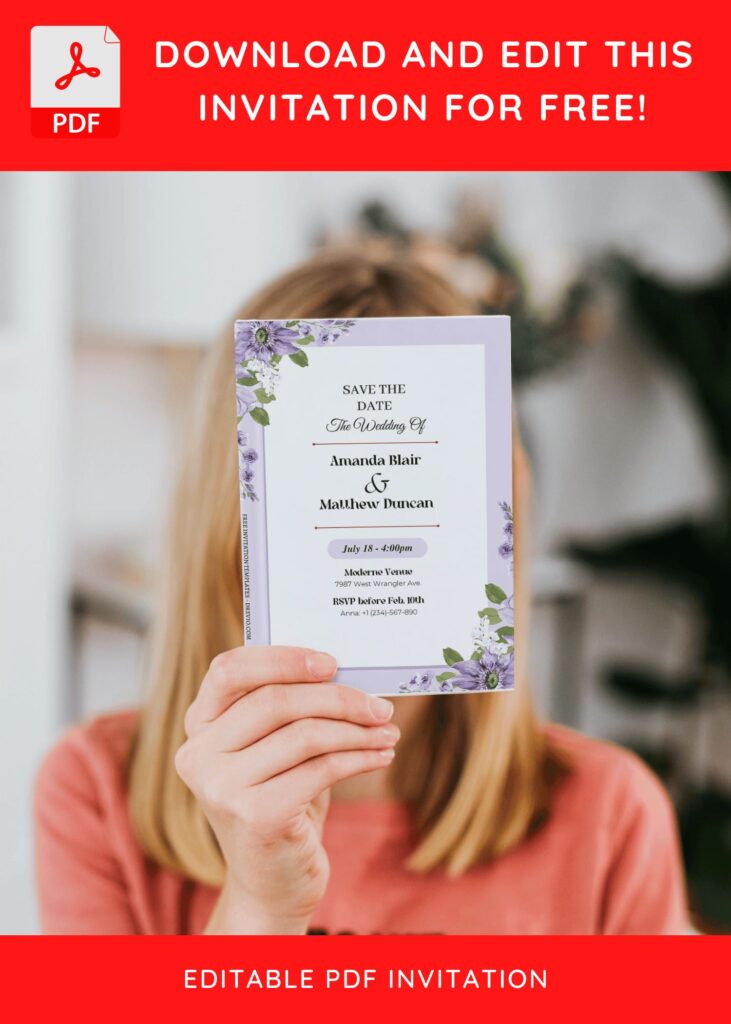 Invitation Template of (Free Editable PDF) Gorgeous Purple Lavender Wedding Invitation Templates 7