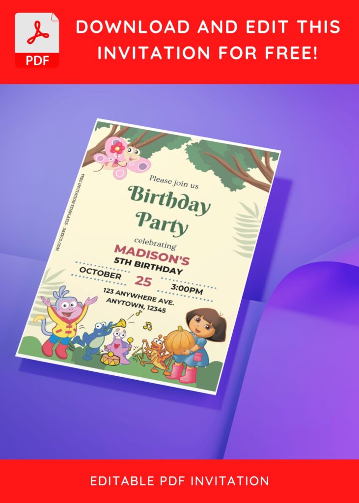 Invitation Template of (Free Editable PDF) Join Dora The Explorer In Jungle Birthday Invitation Templates 2