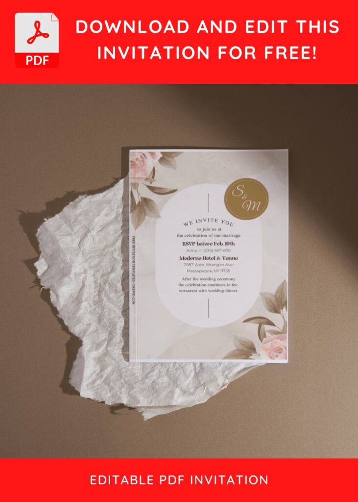 (Free Editable PDF) Modern Floral Brunch Wedding Invitation Templates I