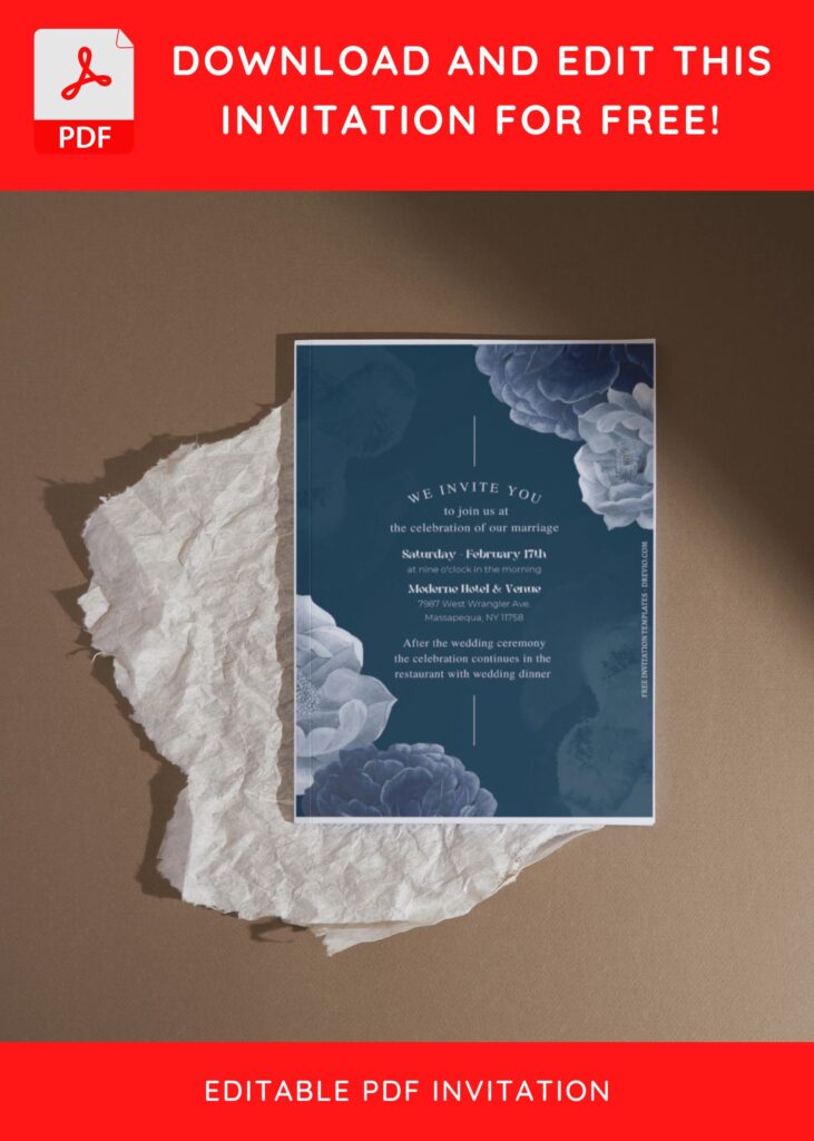 (Free Editable PDF) Dreamy Blue Flower Wedding Invitation Templates I