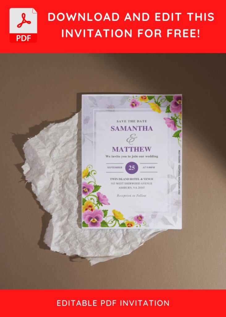 Invitation Template of (Free Editable PDF) Pansy And Poppy Wedding Invitation Templates 1