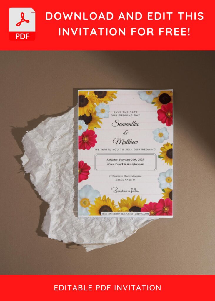 (Free Editable PDF) Black Eyed Susan And Sunflower Wedding Invitation Templates F