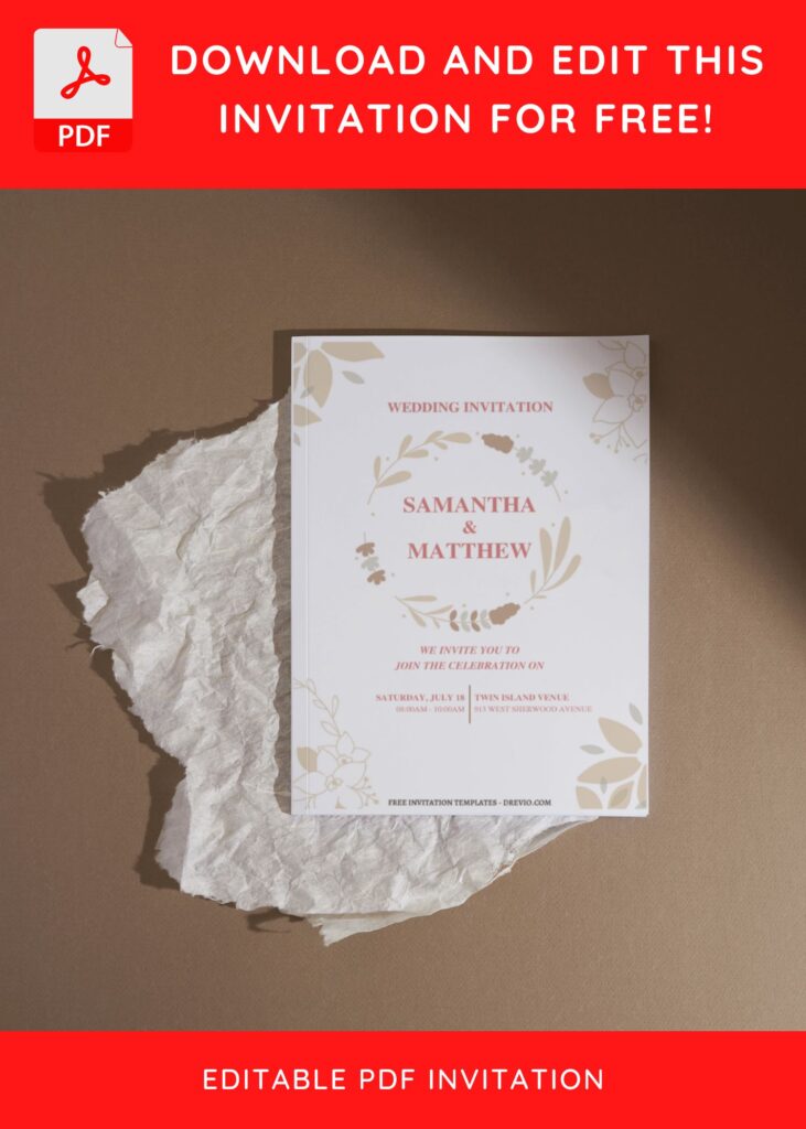 (Free Editable PDF) Modern Floral Touch Wedding Invitation Templates  I