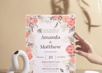 (Free Editable PDF) Botanical Garden Peony Wedding Invitation Templates I