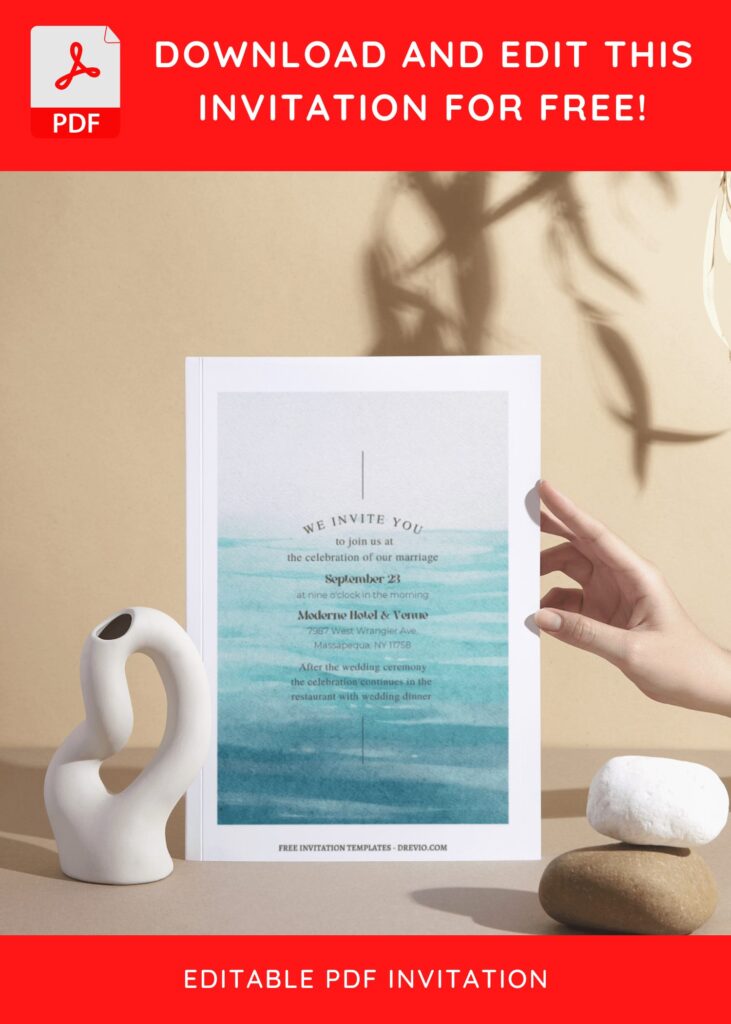  (Free Editable PDF) Beautiful Seaside Beach Wedding Invitation Templates I