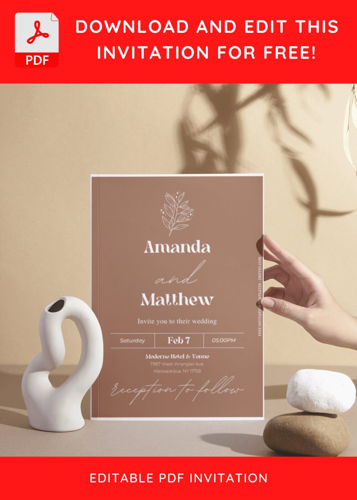 (Free Editable PDF) Minimalist Hand Lettered Wedding Invitation Templates
