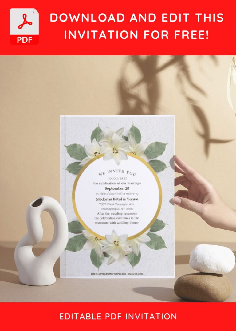 (Free Editable PDF) Botanical Gold Frame Wedding Invitation Templates ...