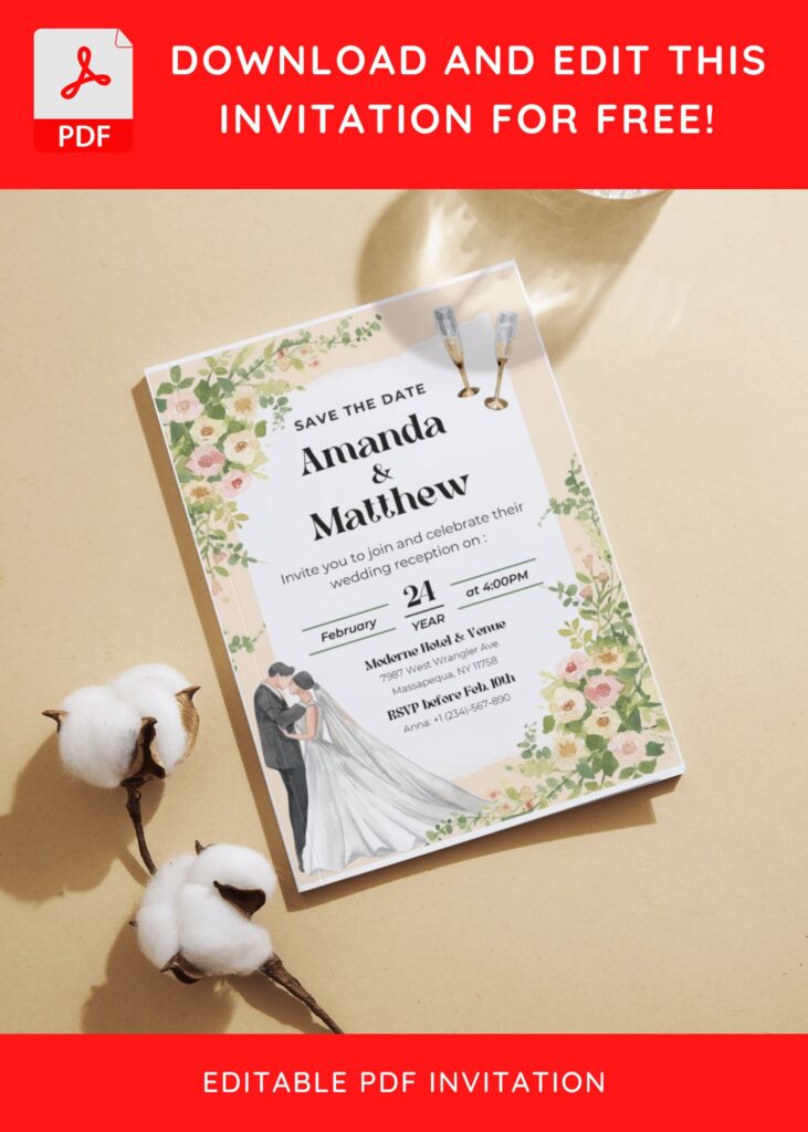 (Free Editable PDF) Blossoming Garden Nuptial Wedding Invitation Templates I
