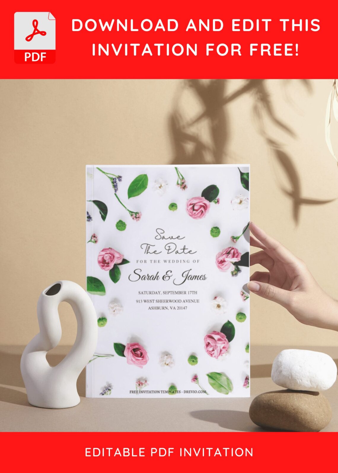 (Free Editable PDF) Romantic Garden Of Roses Wedding Invitation Templates I