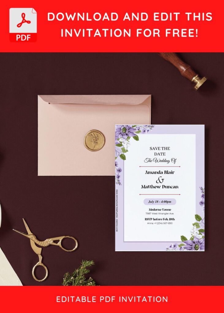 Invitation Template of (Free Editable PDF) Gorgeous Purple Lavender Wedding Invitation Templates 6