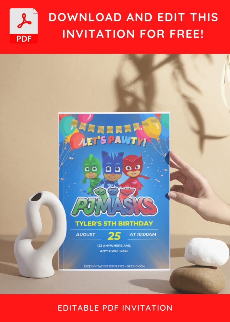 Invitation Template of (Free Editable PDF) PJ Masks Kids Birthday Invitation Templates 5