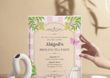 (Free Editable PDF) Dreamy Princess Tea Party Birthday Invitation Templates H