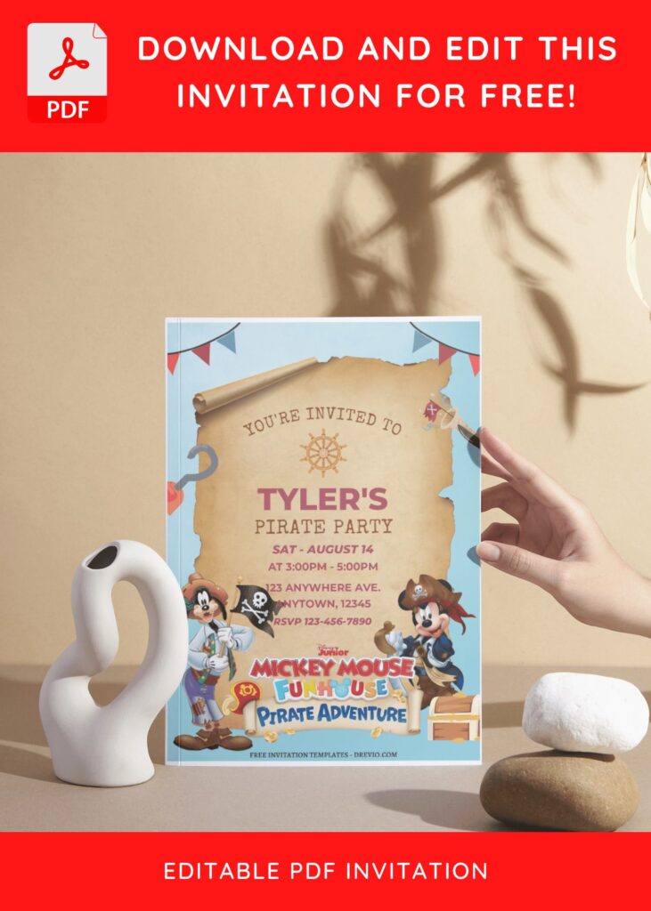 Invitation Template of (Free Editable PDF) Set Sail For Fun Mickey Mouse Pirate Birthday Invitation Templates 5