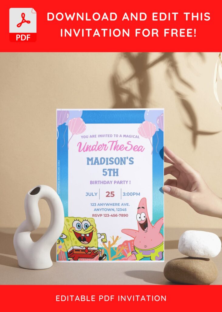 Invitation Template of (Free Editable PDF) Dive Into Fun SpongeBob Under the Sea Birthday Invitation Templates 5