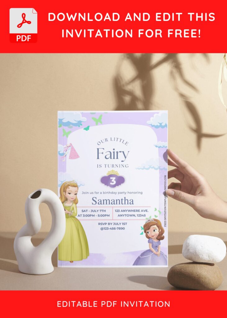 Invitation Template of (Free Editable PDF) Fairy Garden Sofia The First Birthday Invitation Templates 5