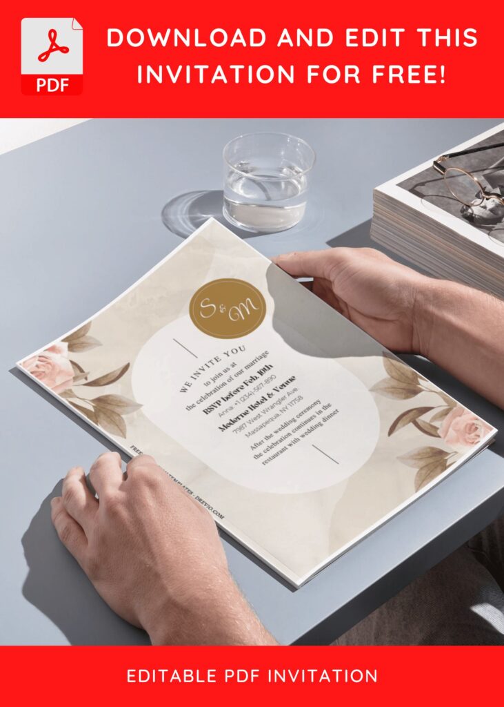 (Free Editable PDF) Modern Floral Brunch Wedding Invitation Templates with monogram design