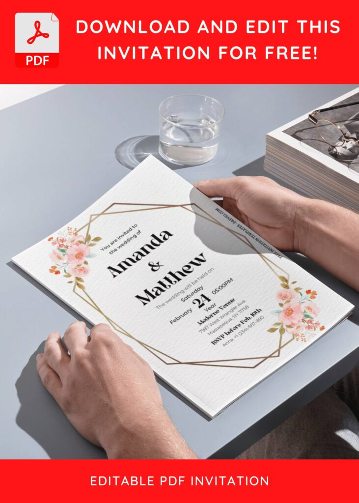 Invitation Template of (Free Editable PDF) Modern Japanese Sakura Wedding Invitation Templates 7