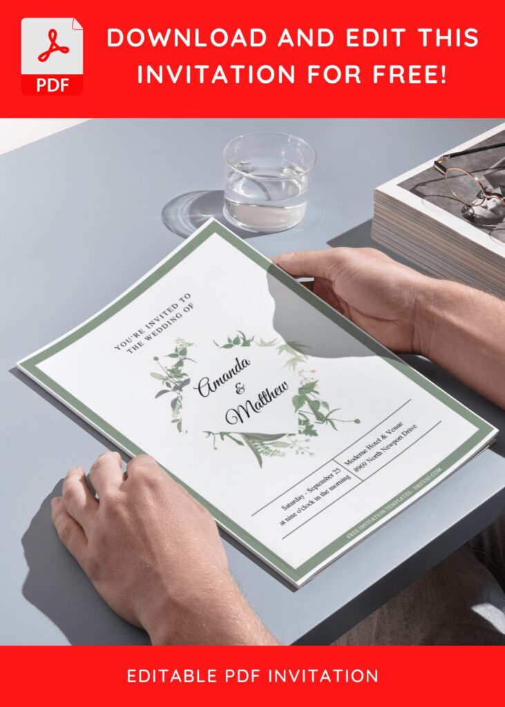 (Free Editable PDF) Picture Perfect Botanical Frame Wedding Invitation Templates H