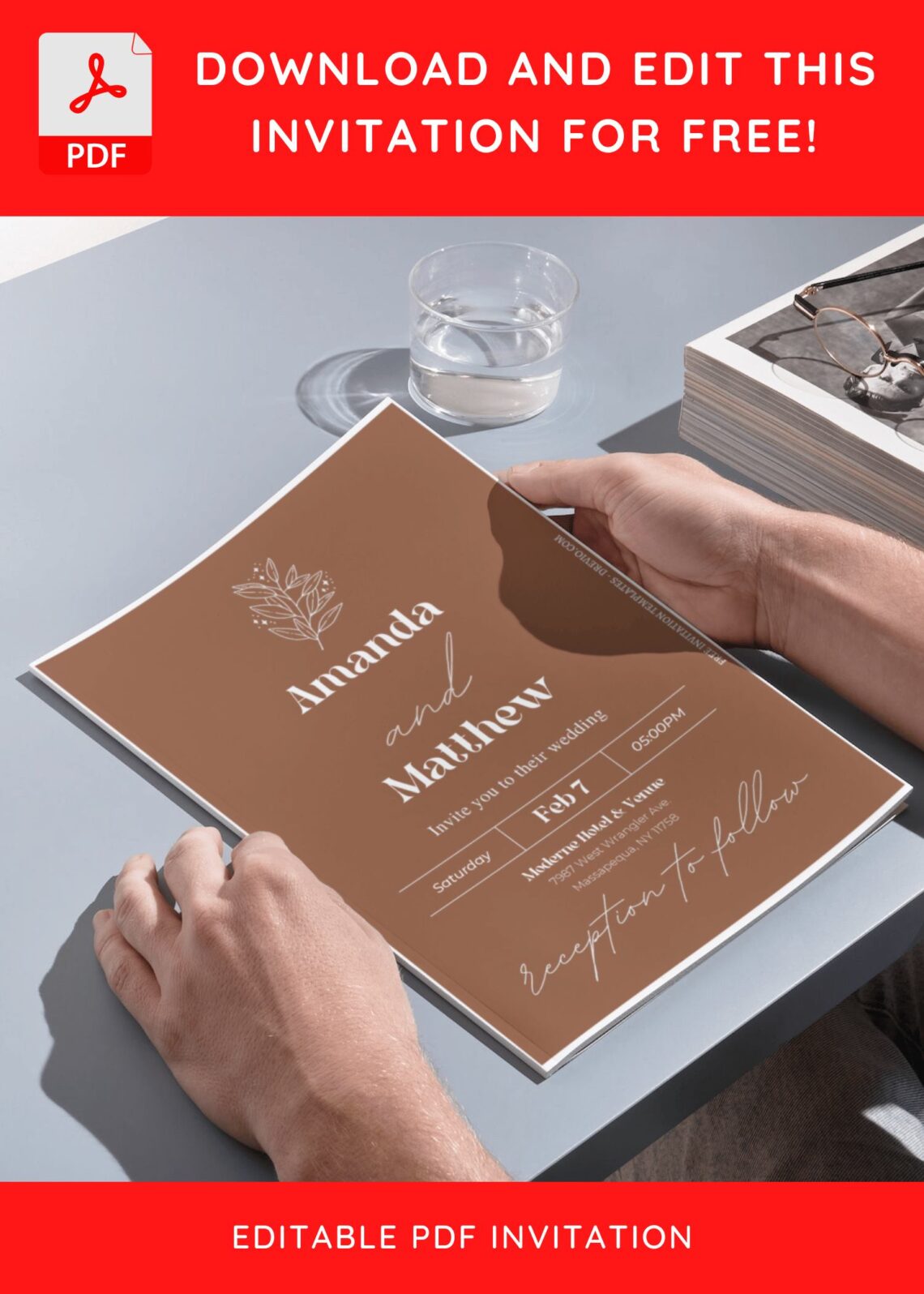 (Free Editable PDF) Minimalist Hand Lettered Wedding Invitation Templates H