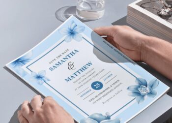 (Free Editable PDF) Rustic & Earthy Blue Floral Wedding Invitation Templates
