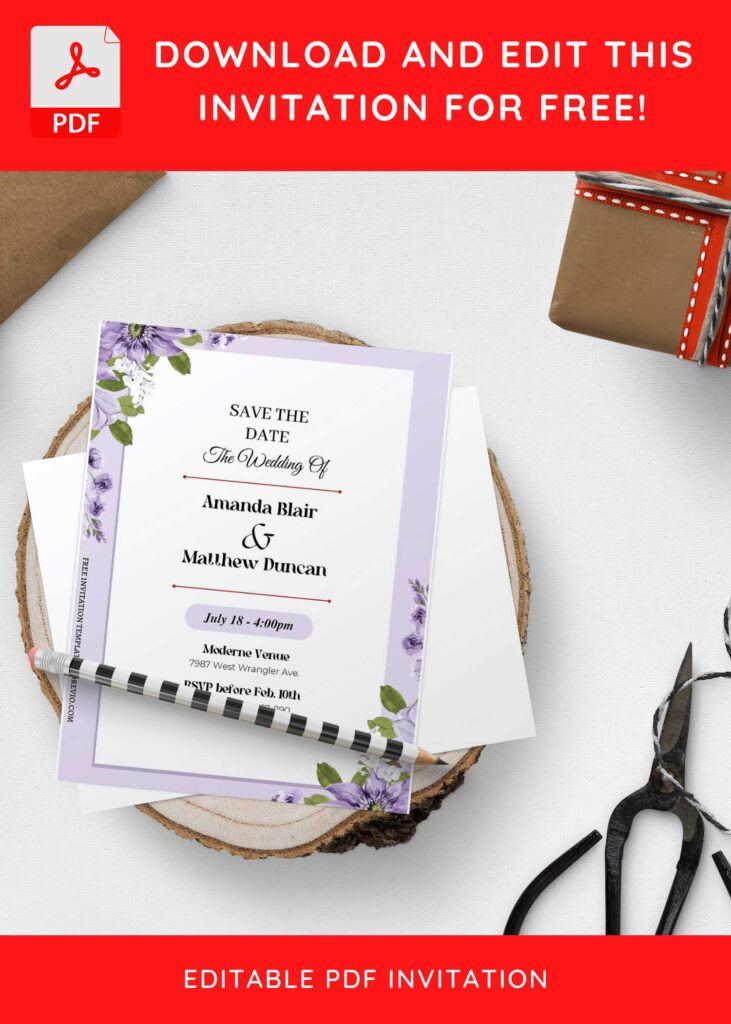 Invitation Template of (Free Editable PDF) Gorgeous Purple Lavender Wedding Invitation Templates 5