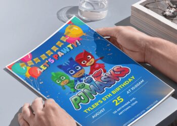 (Free Editable PDF) PJ Masks Kids Birthday Invitation Templates H
