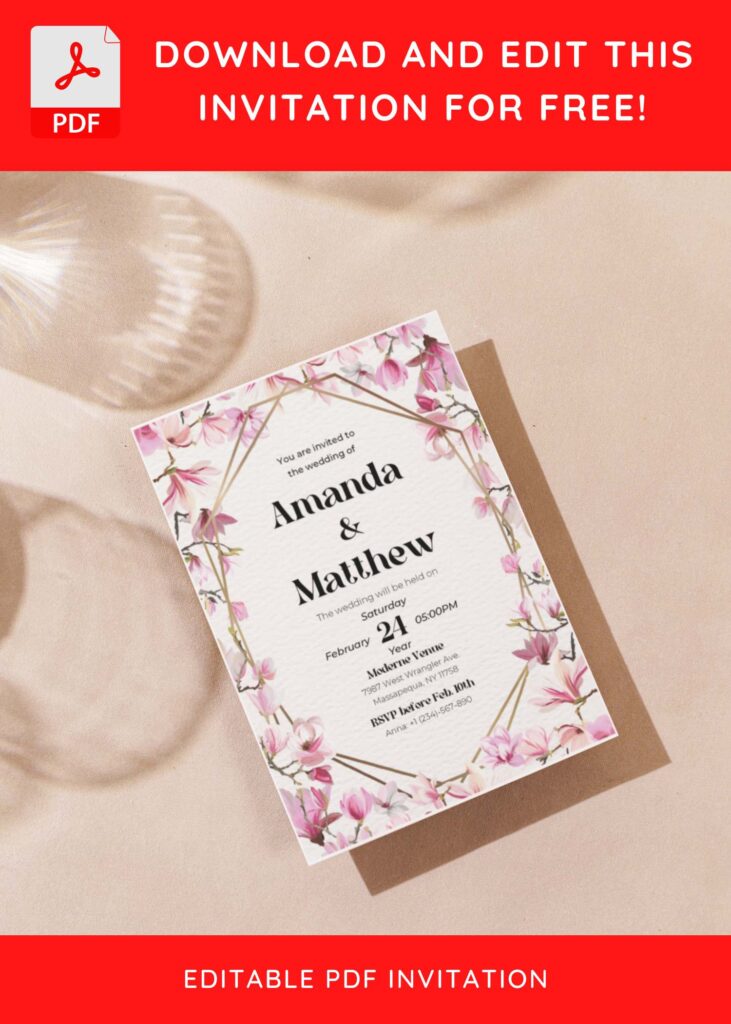 Invitation Template of (Free Editable PDF) Modern Japanese Sakura Wedding Invitation Templates 6