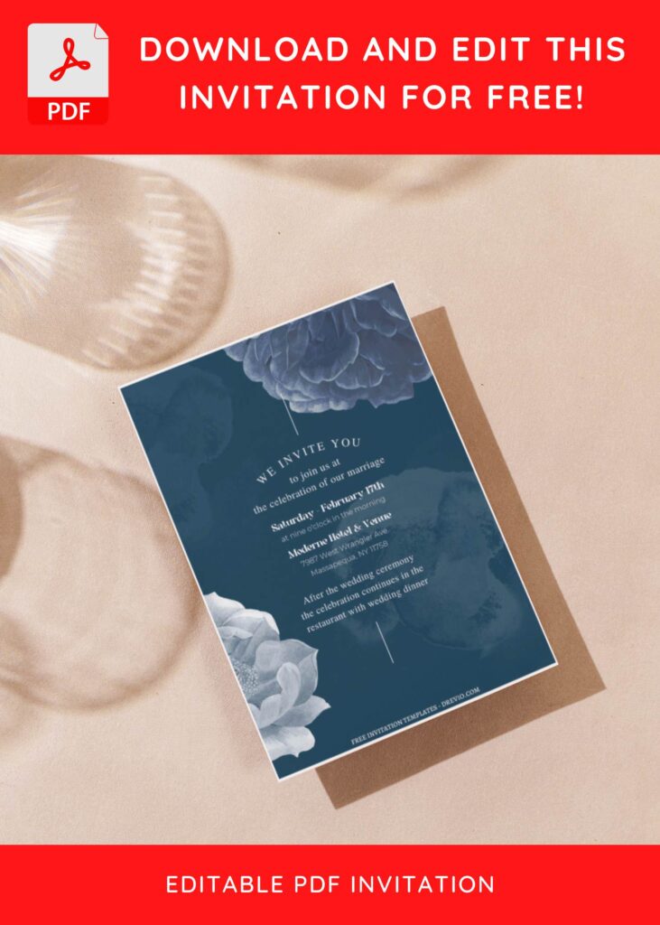 (Free Editable PDF) Dreamy Blue Flower Wedding Invitation Templates G