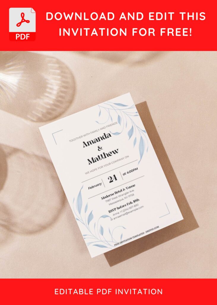 Invitation Template of (Free Editable PDF) Dreamy Blue Leaf Wedding Invitation Templates 7