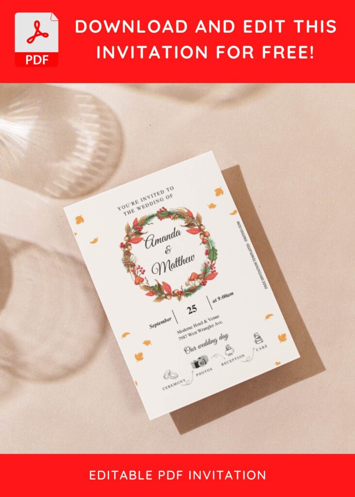 (Free Editable PDF) Scarlet Autumn Wedding Invitation Templates G