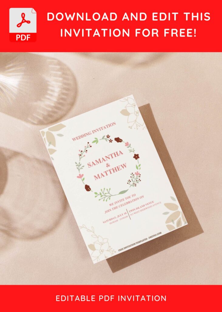 (Free Editable PDF) Modern Floral Touch Wedding Invitation Templates  G