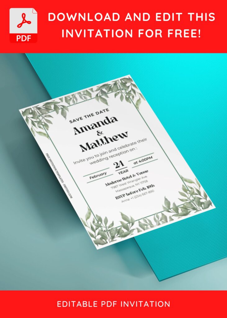 Invitation Template of (Free Editable PDF) Refreshing Botanical Summer Wedding Invitation Templates 8