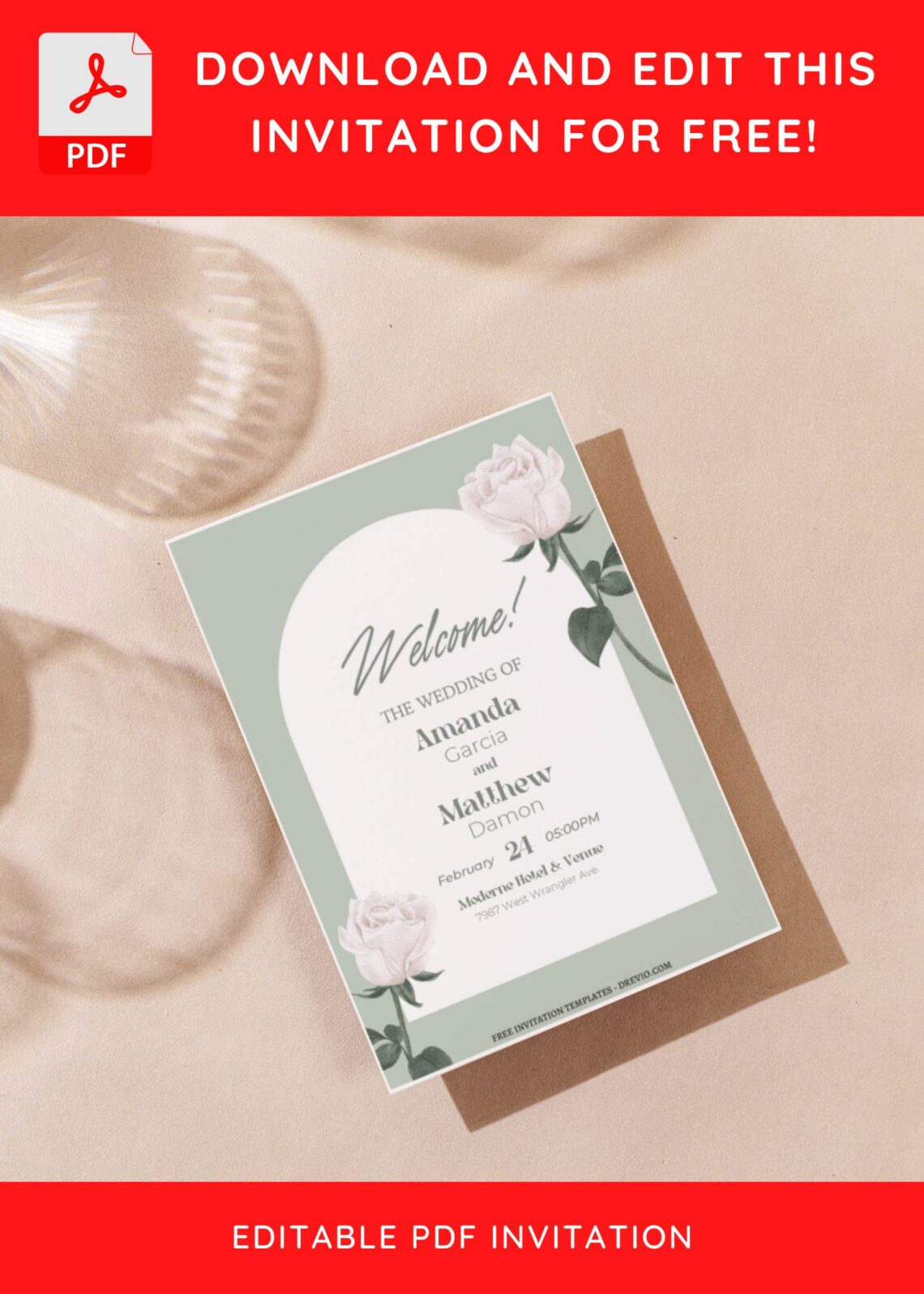 (Free Editable PDF) Modern Minimal Tulip Wedding Invitation Templates G